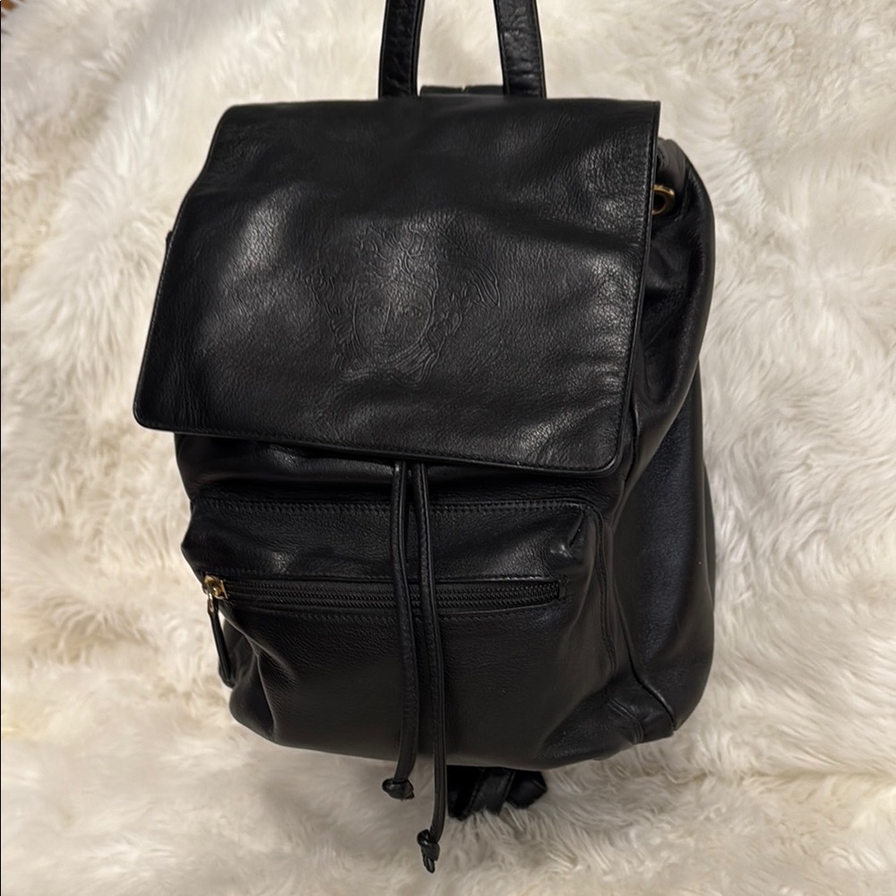 Black Versace Leather Backpackmade in Italy